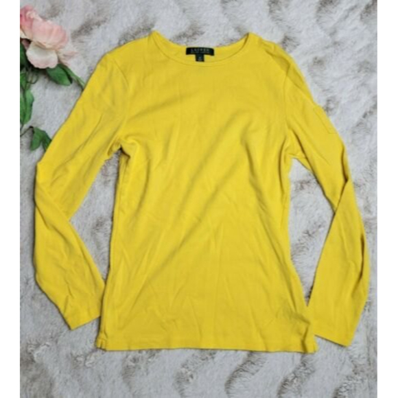 Lauren Ralph Lauren Tops - Lauren Ralph Lauren 100% Cotton Yellow Long Sleeve Knit Top Size M